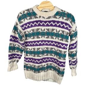 Indian Weavings Wool Sweater Unisex Multicolor Fair Isle Handmade Ecuador Chunky